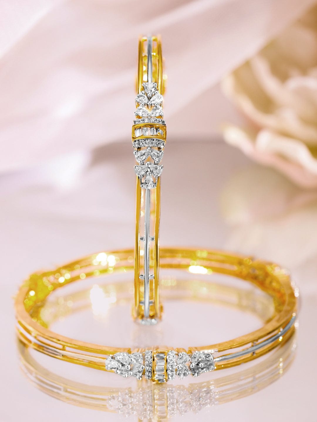 Rubans Set of 2, 22K Gold-Plated & Cubic Zirconia Studded Elegant Bangles Bangles & Bracelets