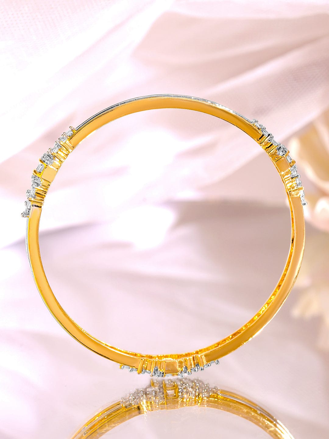 Rubans Set of 2, 22K Gold-Plated & Cubic Zirconia Studded Elegant Bangles Bangles & Bracelets