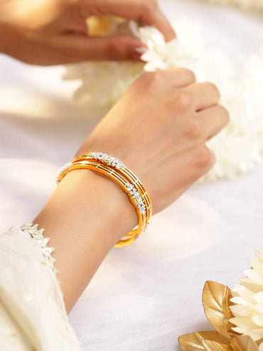 Rubans Set of 2, 22K Gold-Plated & Cubic Zirconia Studded Elegant Bangles Bangles & Bracelets