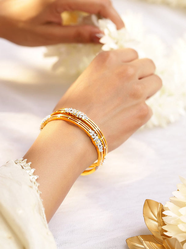 Rubans Set of 2, 22K Gold-Plated & Cubic Zirconia Studded Elegant Bangles Bangles & Bracelets
