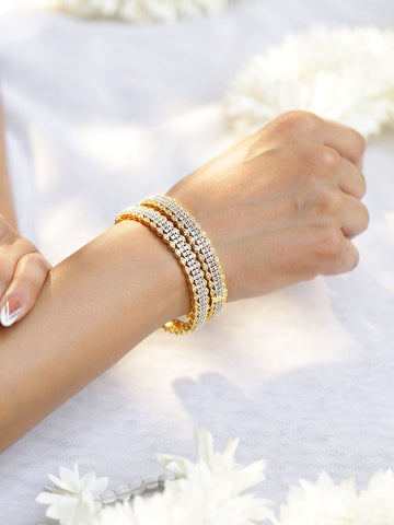 Rubans Set of 2 22K Gold-Plated Cubic Zirconia Studded Elegant Designer Bangles Bangles & Bracelets