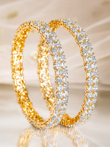 Rubans Set of 2, 22K Gold-Plated Cubic Zirconia Studded Premium Bangles Bangles & Bracelet