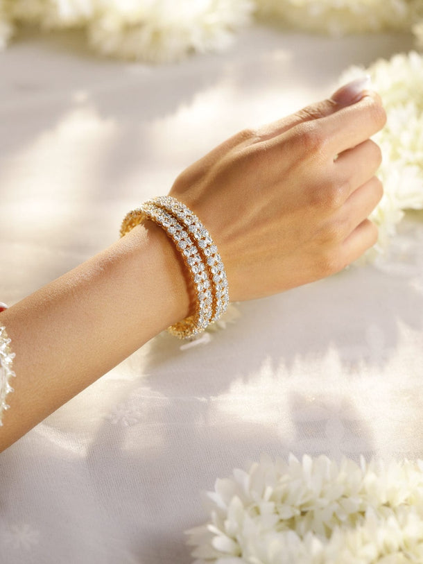 Rubans Set of 2, 22K Gold-Plated Cubic Zirconia Studded Premium Bangles Bangles & Bracelet