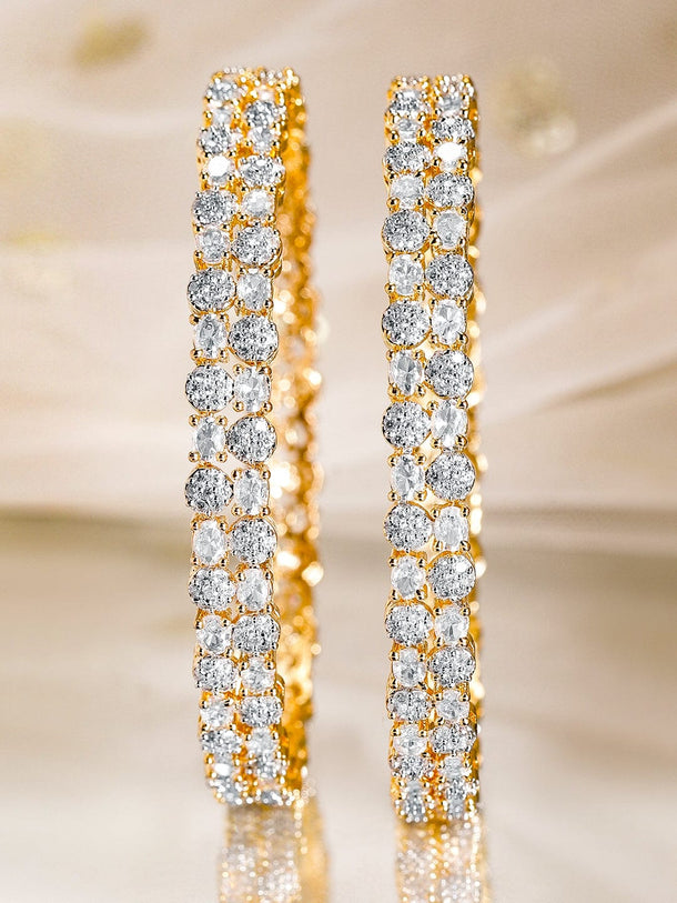 Rubans Set of 2, 22K Gold-Plated Cubic Zirconia Studded Premium Bangles Bangles & Bracelet