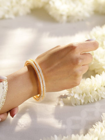 Rubans Set of 2, 22K Gold-Plated Cubic Zirconia Studded Sparkling Premium Bangles Bangles & Bracelets