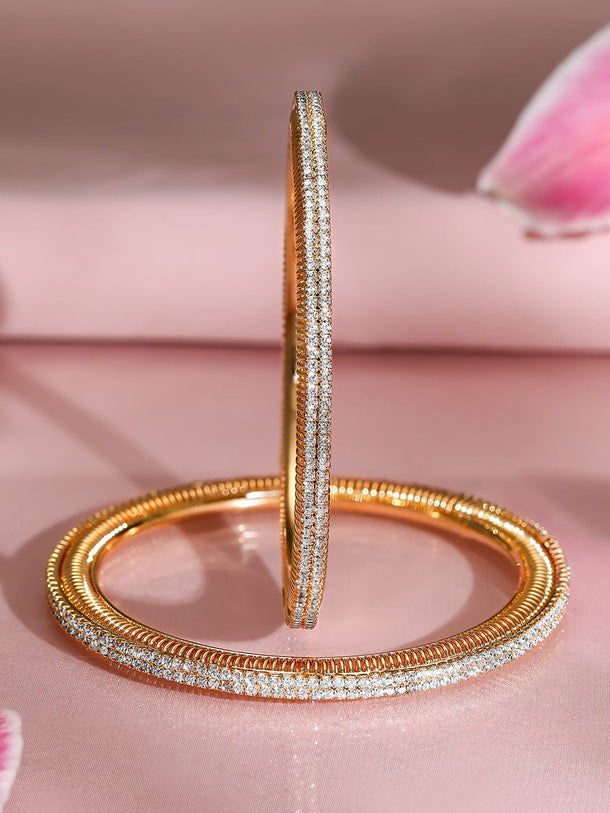 Rubans Set of 2, 22K Gold-Plated Cubic Zirconia Studded Sparkling Premium Bangles Bangles & Bracelets