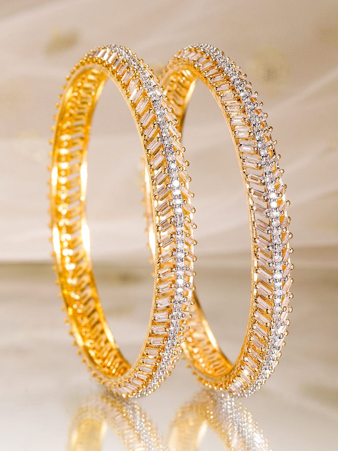 Rubans Set Of 2 22K Gold-Plated CZ-Studded Bangles Bangles & Bracelets