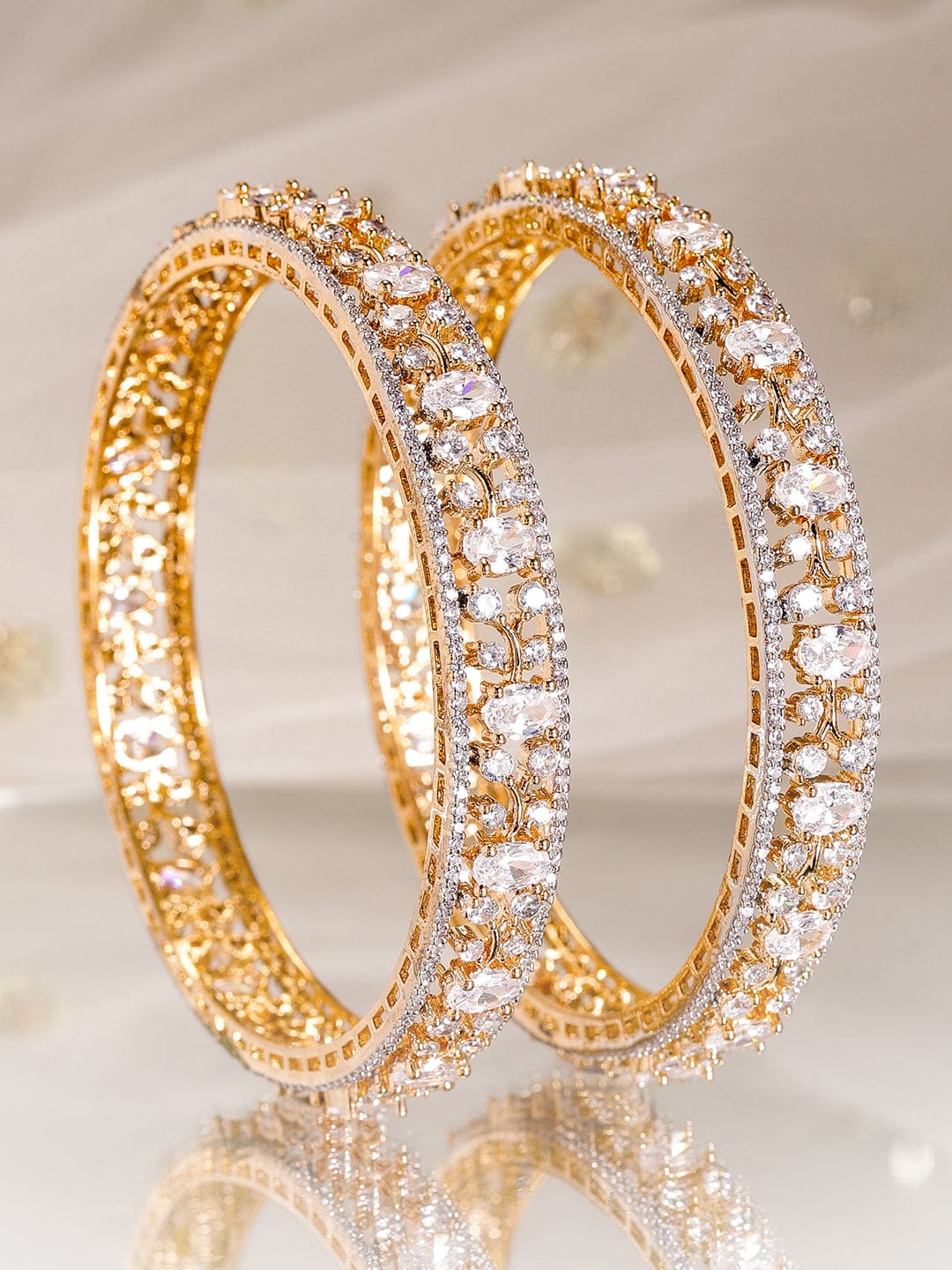 Rubans Set Of 2 22K Gold Plated CZ Studded Bangles Bangles & Bracelets