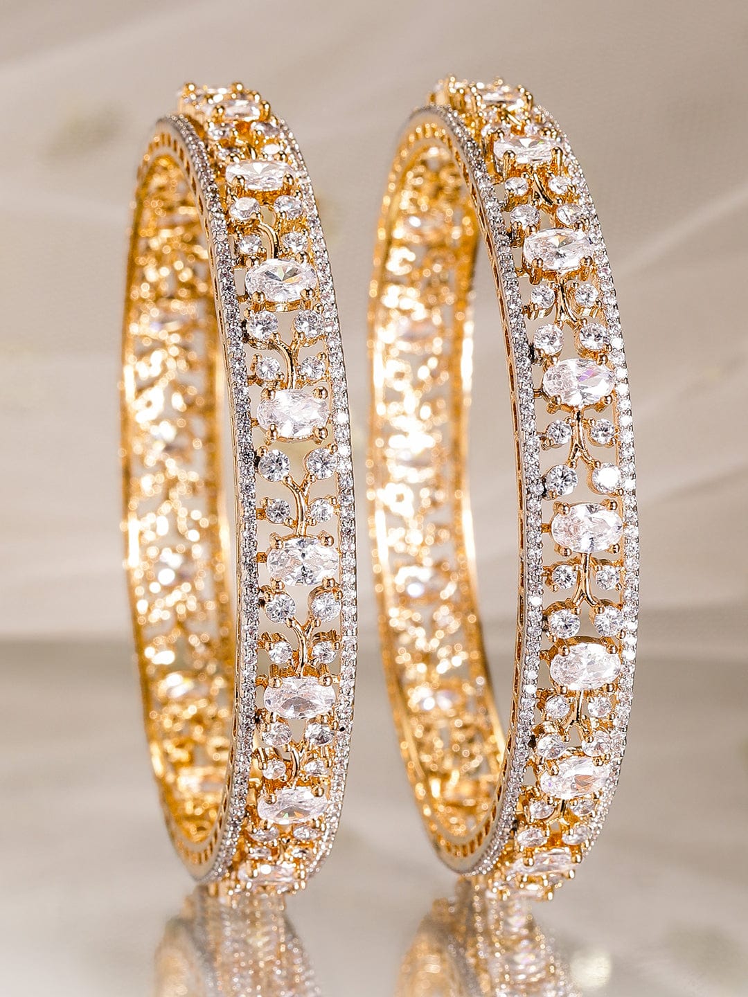 Rubans Set Of 2 22K Gold Plated CZ Studded Bangles Bangles & Bracelets