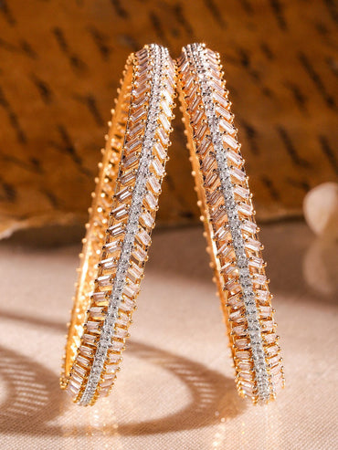 Rubans Set of 2 22K Gold-Plated Dual-Tone Cubic Zirconia Studded Handcrafted Premium Bangles Bangles & Bracelet
