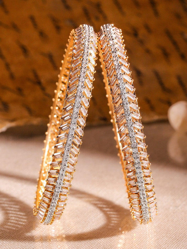 Rubans Set of 2 22K Gold-Plated Dual-Tone Cubic Zirconia Studded Handcrafted Premium Bangles Bangles & Bracelet