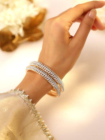 Rubans Set of 2 22K Gold-Plated Dual-Tone Cubic Zirconia Studded Handcrafted Premium Bangles Bangles & Bracelet