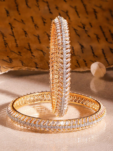 Rubans Set of 2 22K Gold-Plated Dual-Tone Cubic Zirconia Studded Handcrafted Premium Bangles Bangles & Bracelet