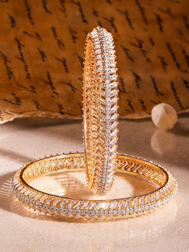 Rubans Set of 2 22K Gold-Plated Dual-Tone Cubic Zirconia Studded Handcrafted Premium Bangles Bangles & Bracelet