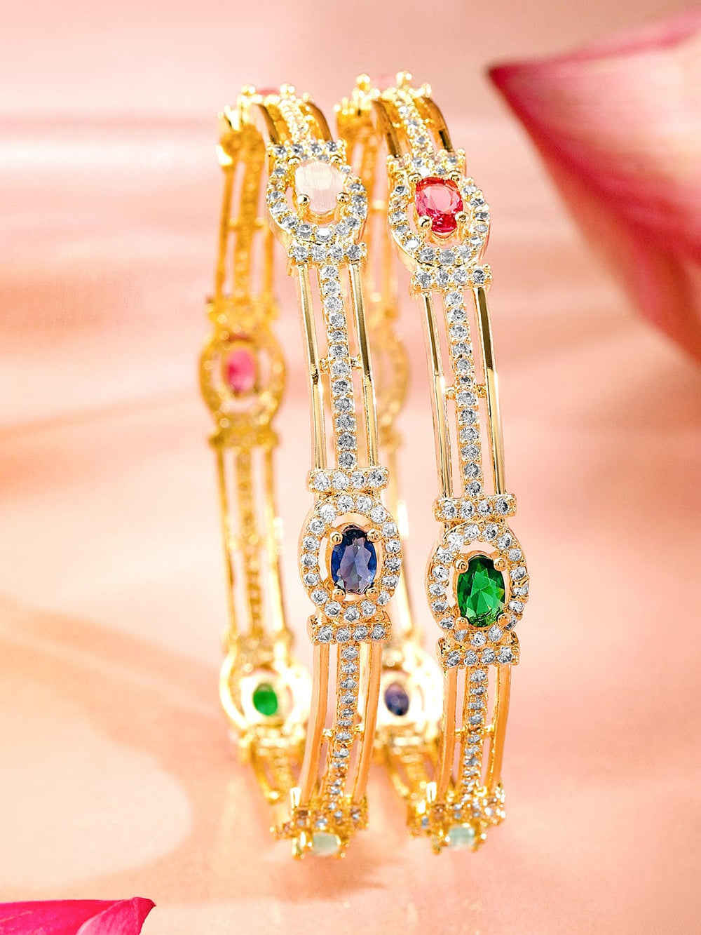 Rubans Set Of 2 22K Gold-Plated Gemstone & Cubic Zirconia-Studded Bangles Bangles & Bracelets