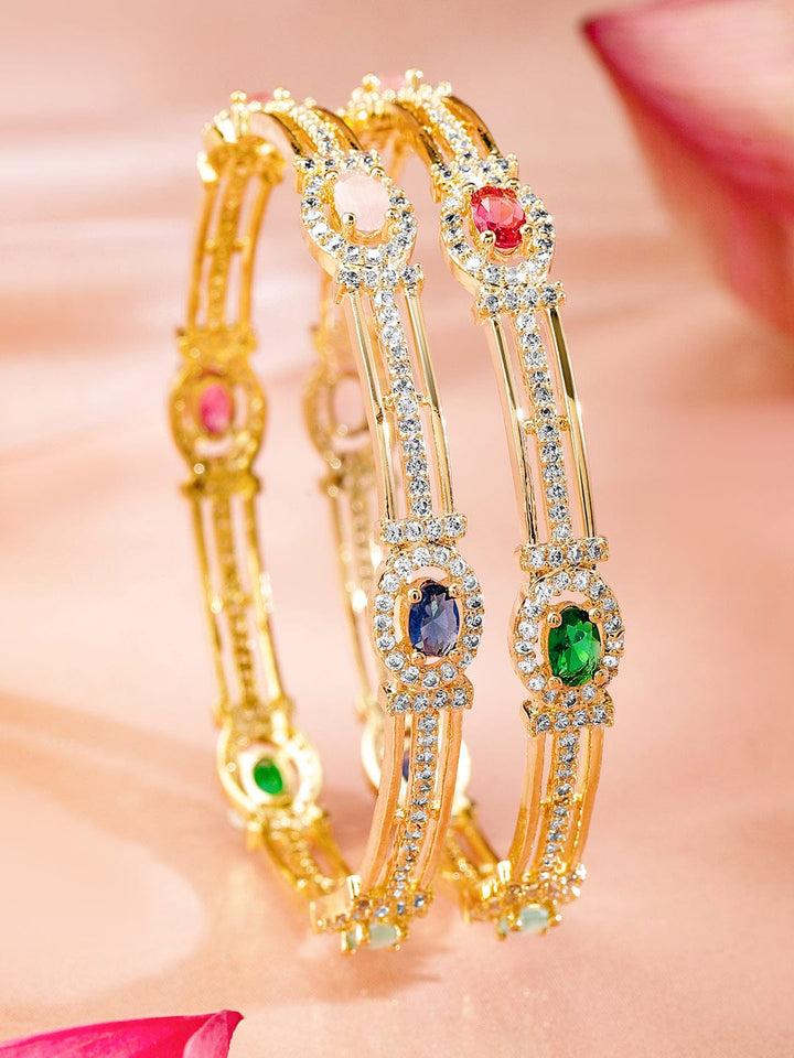 Rubans Set Of 2 22K Gold-Plated Gemstone & Cubic Zirconia-Studded Bangles Bangles & Bracelets