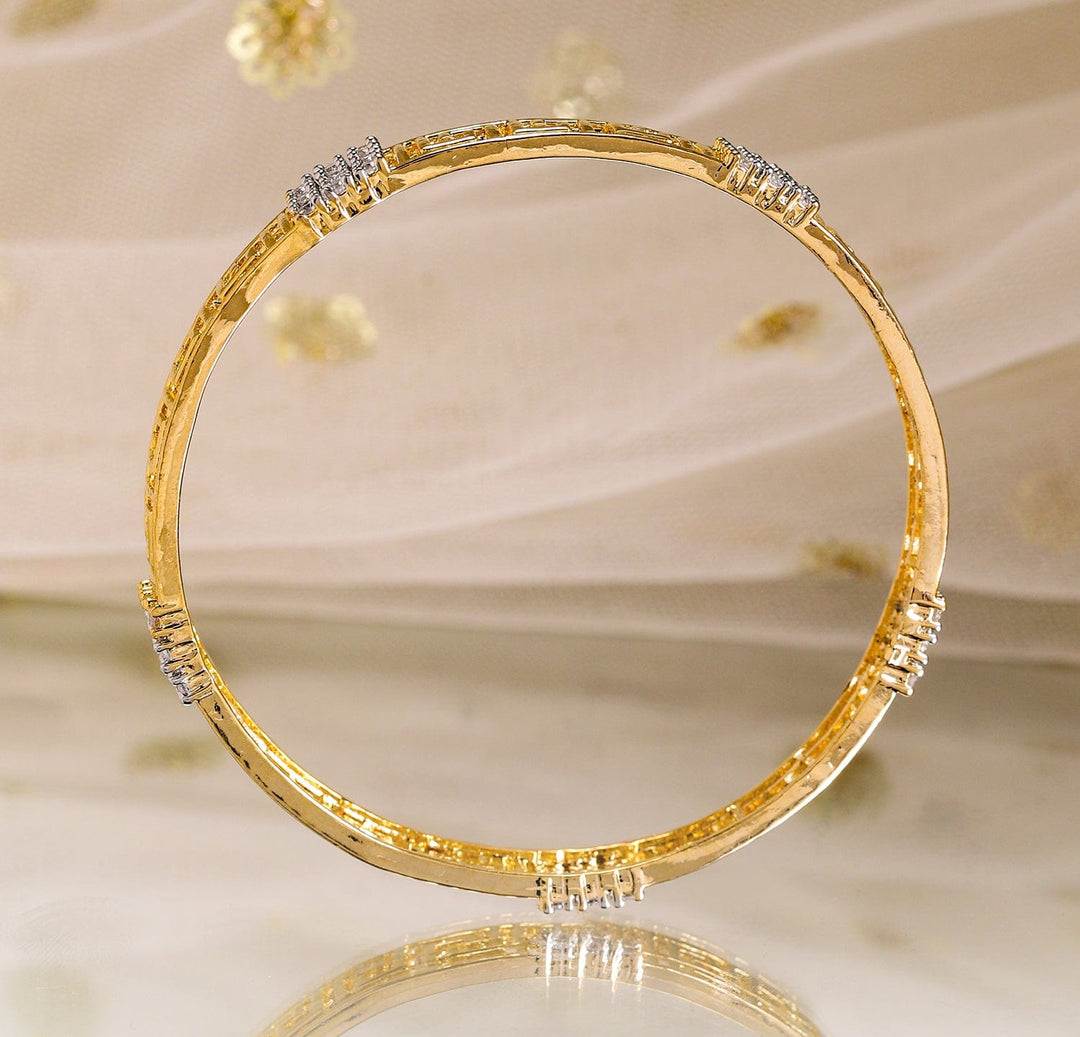 Rubans Set of 2, 22K Gold-Plated Greek Key Design & Cubic Zirconia Handcrafted Bangles Bangles