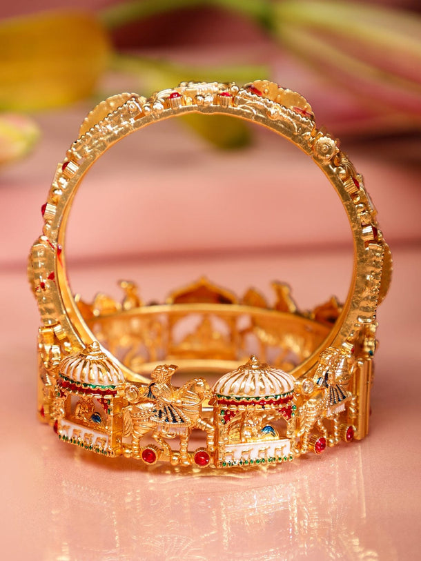 Rubans Set of 2 22K Gold Plated Handcrafted Bridal Bangles with Multicolor Enamel & Stones Bangle
