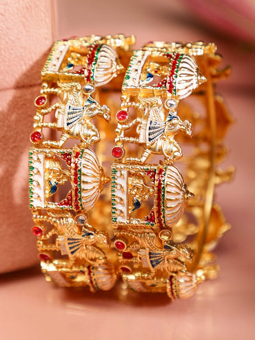 Rubans Set of 2 22K Gold Plated Handcrafted Bridal Bangles with Multicolor Enamel & Stones Bangle