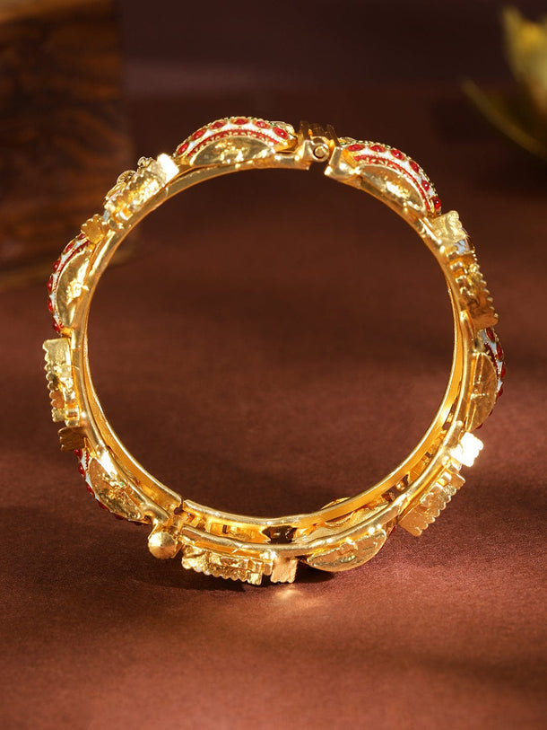 Rubans Set of 2, 22K Gold-Plated Handcrafted Traditional Bridal Bangles with Multicolor Enamel Work Bangles