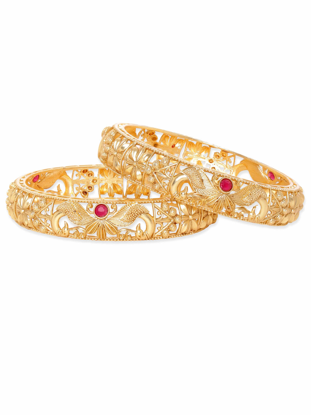 Rubans Set of 2, 22K Gold plated kemp stone handcrafted gold bangles Bangles & Bracelets