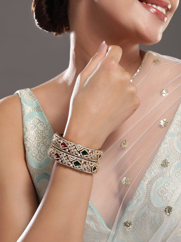 Rubans Set of 2, 22K Gold-Plated Multicolor AD & CubicZirconia Studded Traditional Bangles Bangles & Bracelets