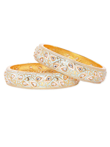 Rubans "Set of 2, 22K Gold plated Pastel enamel & Kundan studded Statement bangles Bangles & Bracelets