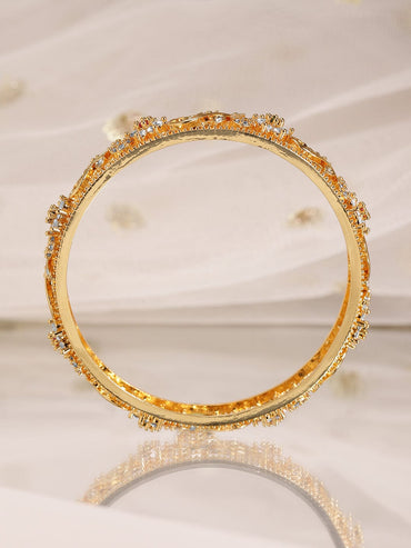 Rubans Set of 2, 22K Gold-Plated Ruby, Emerald & Cubic Zirconia Studded Handcrafted Bangles Bangles