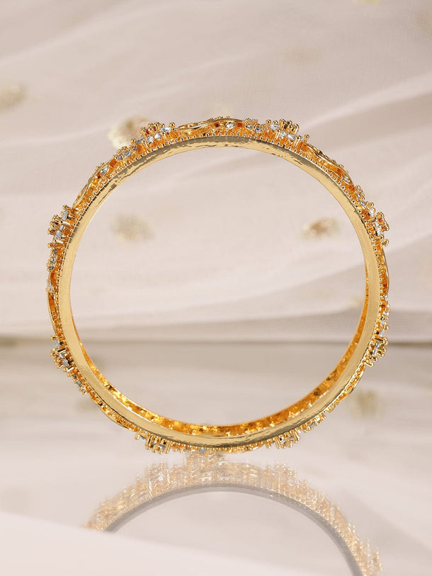 Rubans Set of 2, 22K Gold-Plated Ruby, Emerald & Cubic Zirconia Studded Handcrafted Bangles Bangles