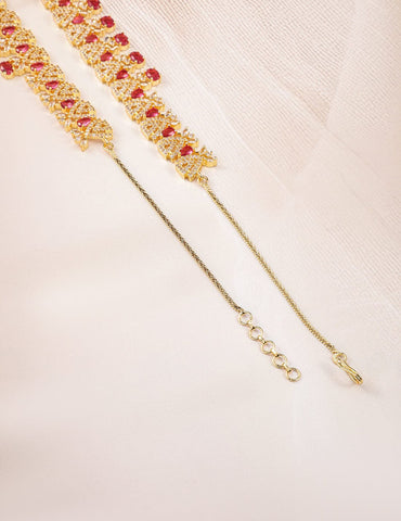Rubans Set of 2, 22K Gold Plated Ruby Red & Cubic Zirconia Studded Traditional Jewelry Set Jewellery Set