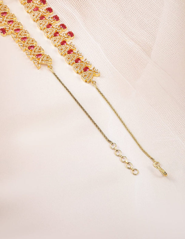 Rubans Set of 2, 22K Gold Plated Ruby Red & Cubic Zirconia Studded Traditional Jewelry Set Jewellery Set