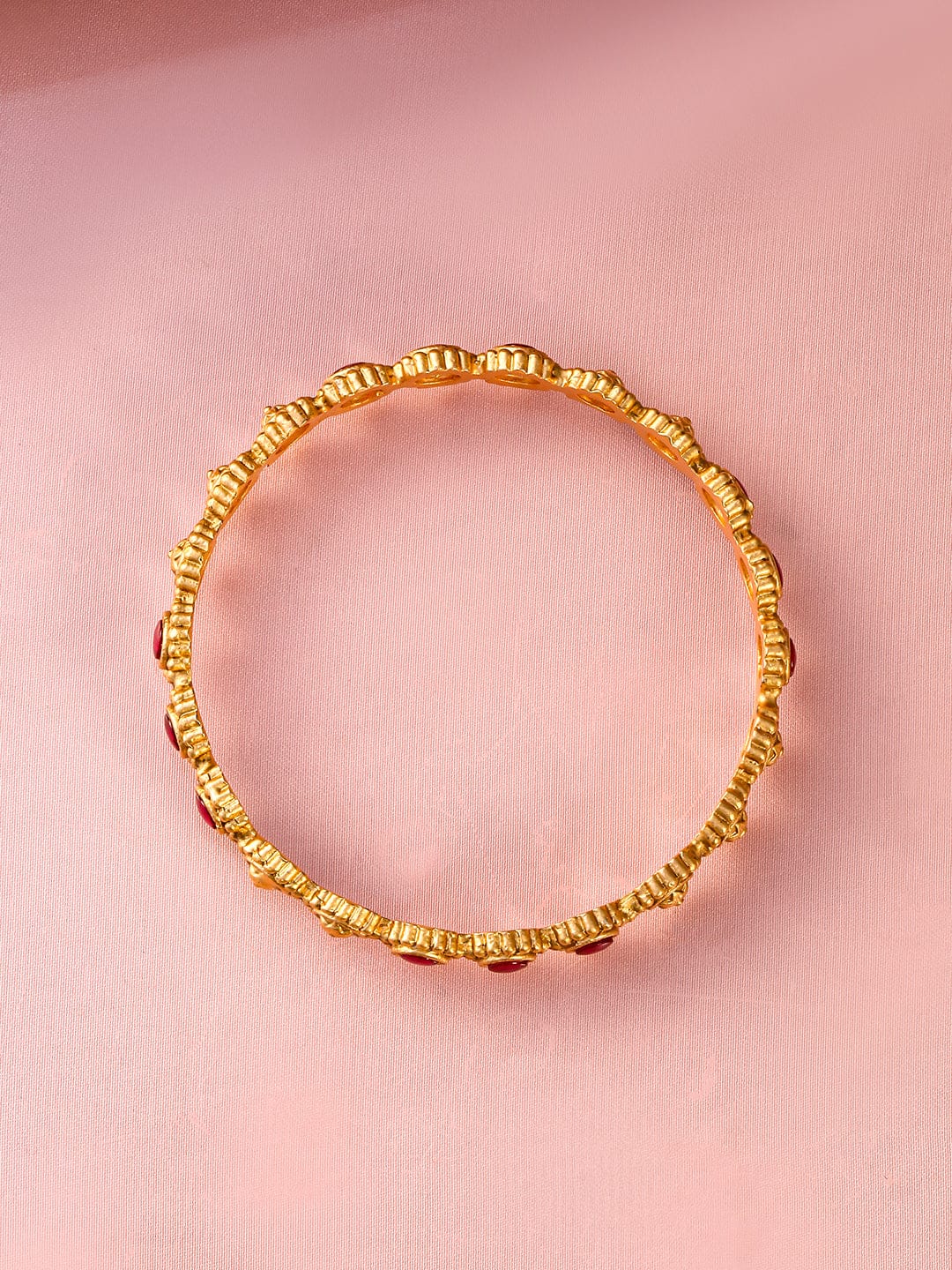 Rubans Set of 2 22K Gold-Plated Ruby Stone Studded Ethnic Bangles Wristwear