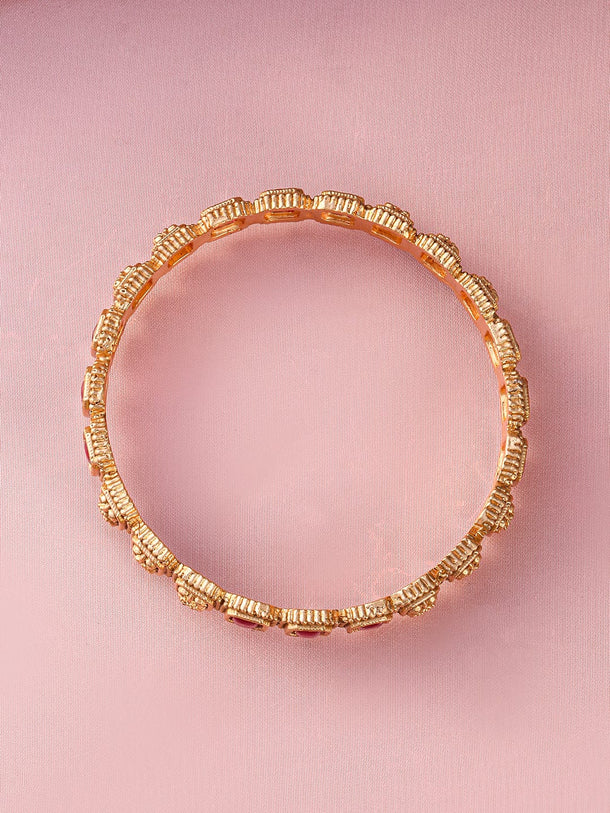 Rubans Set of 2 22K Gold-Plated Ruby Stone Studded Filigree Design Traditional Bangles Wristwear