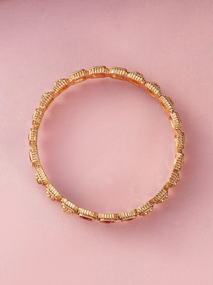 Rubans Set of 2 22K Gold-Plated Ruby Stone Studded Filigree Design Traditional Bangles Wristwear