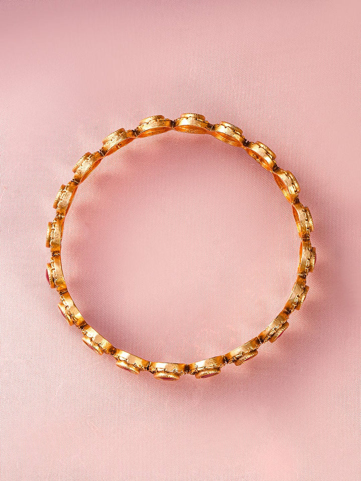 Rubans Set of 2 22K Gold-Plated Ruby Stone Studded Traditional Bangles Wristwear