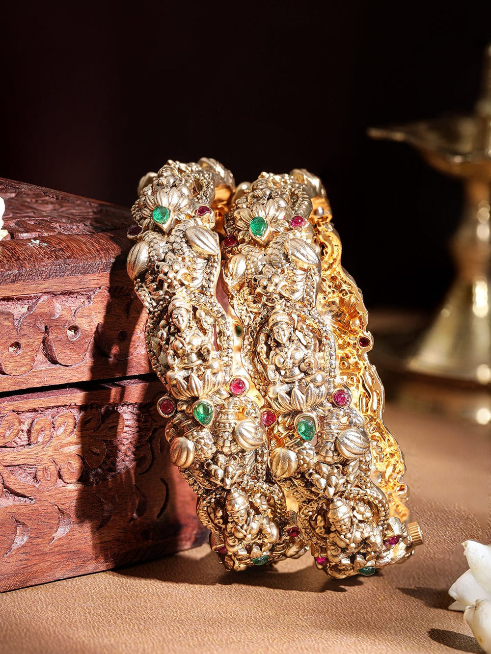 Rubans Set Of 2 22K Gold-Plated Stone Studded Bangles Bangles & Bracelets