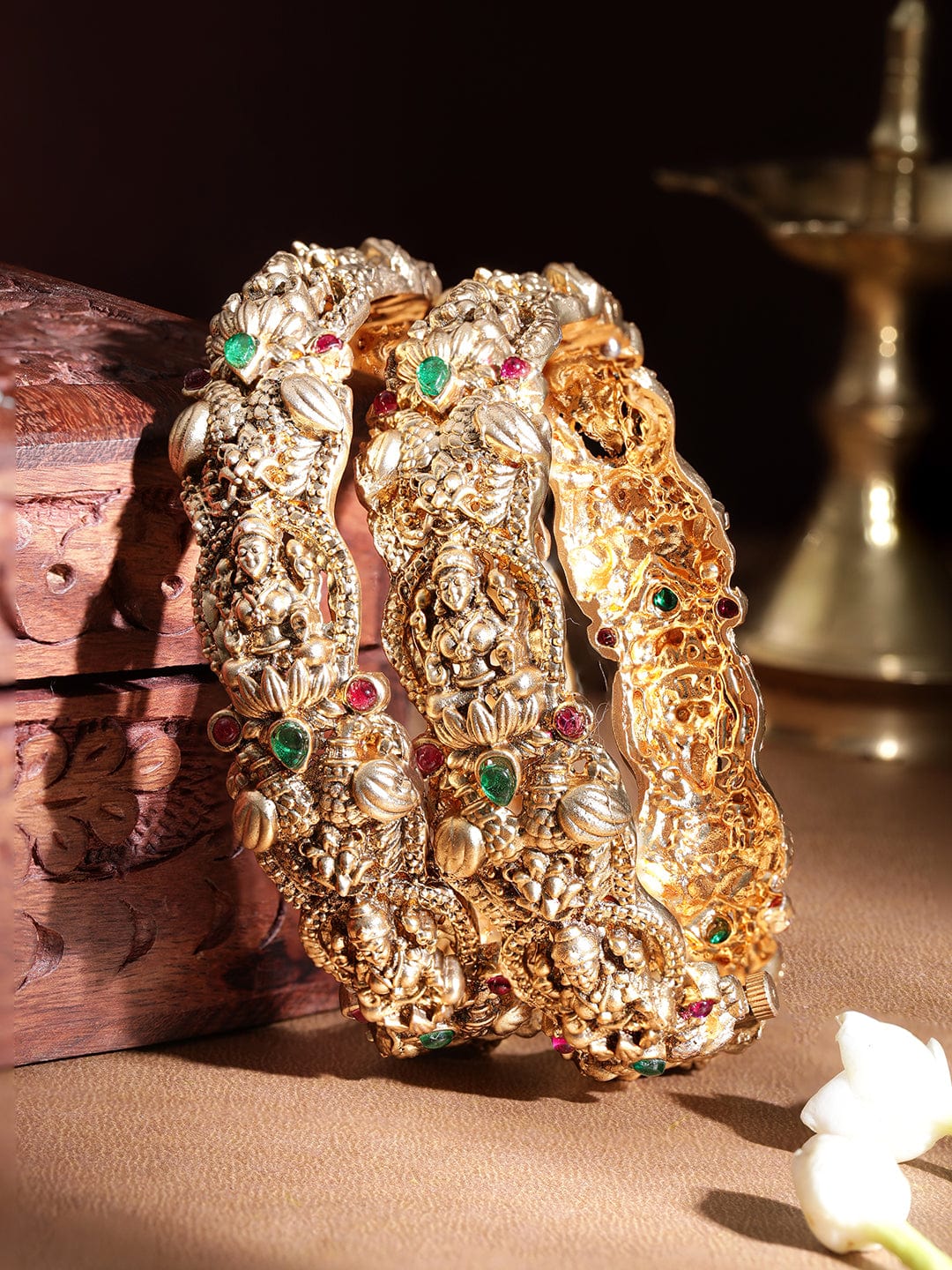 Rubans Set Of 2 22K Gold-Plated Stone Studded Bangles Bangles & Bracelets