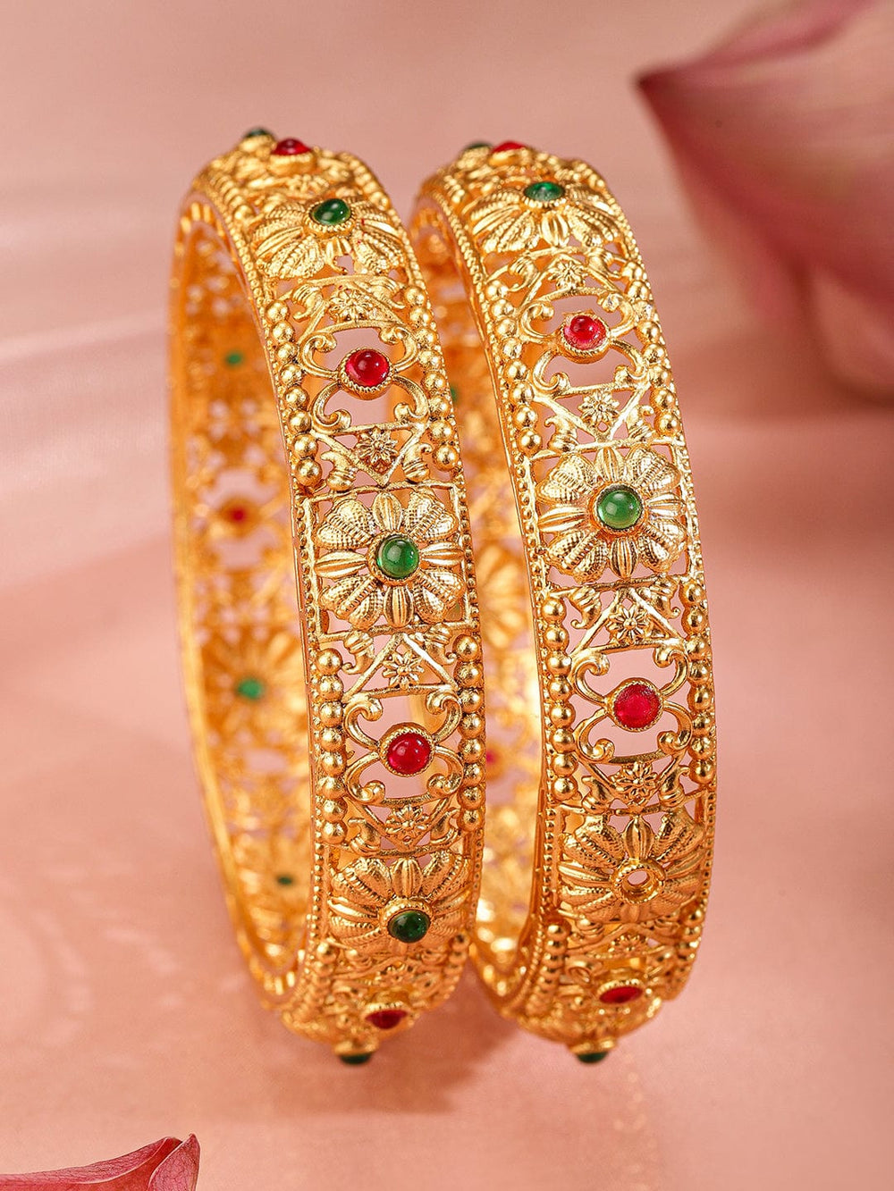 Rubans Set Of 2 22k Gold-Plated Stone-Studded Bangles Bangles & Bracelets