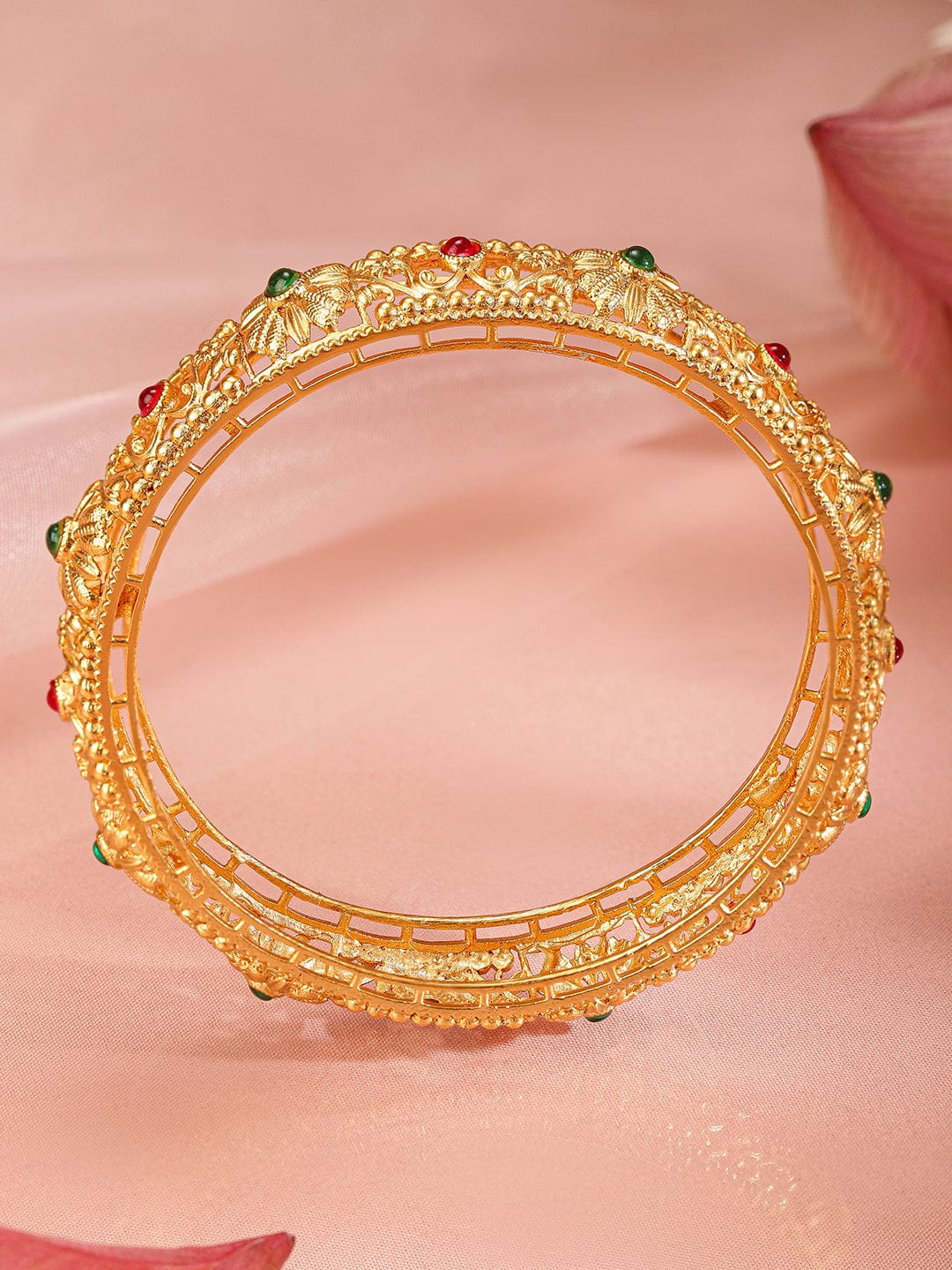 Rubans Set Of 2 22k Gold-Plated Stone-Studded Bangles Bangles & Bracelets