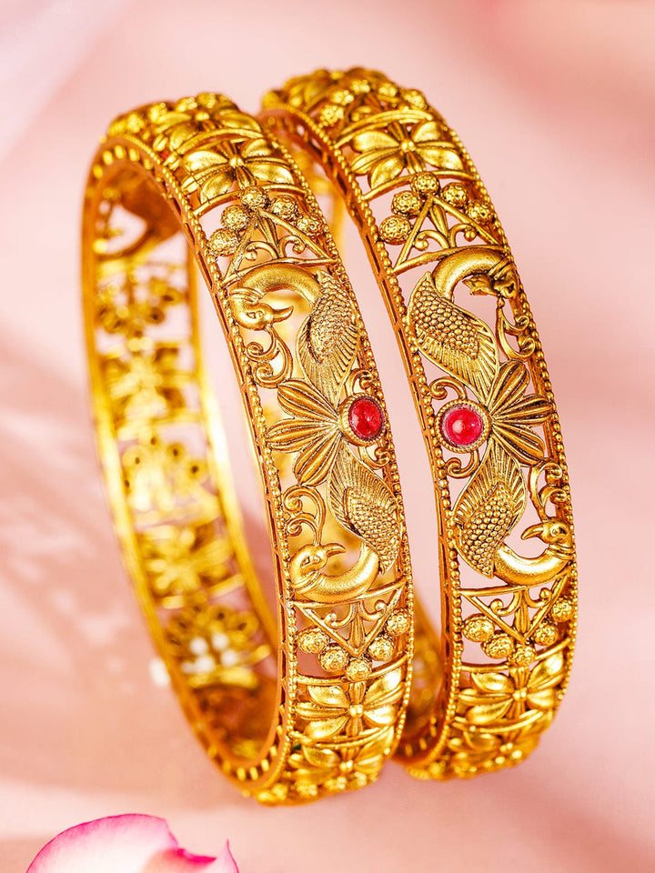 Rubans Set Of 2 22K Gold-Plated Stone Studded Bangles Bangles & Bracelets