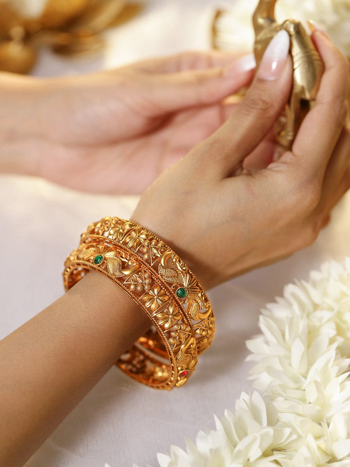 Rubans Set Of 2 22K Gold-Plated Stone Studded Bangles Bangles & Bracelets