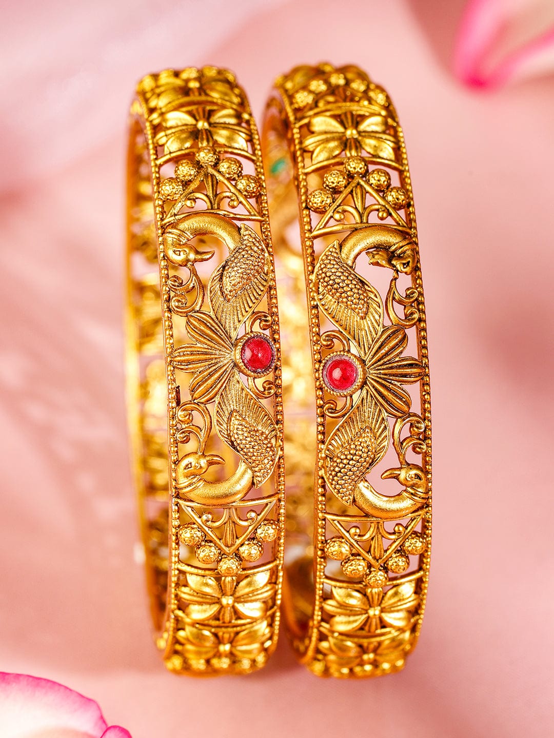 Rubans Set Of 2 22K Gold-Plated Stone Studded Bangles Bangles & Bracelets