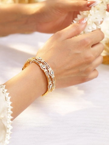 Rubans Set of 2, 22K Gold-Plated White Cubic Zirconia Studded Handcrafted Bangles Bangles & Bracelets