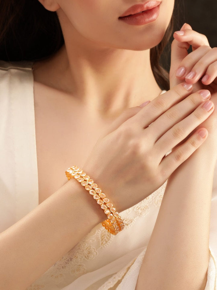 Rubans Set of 2, 22K Gold plating Pave Zirconia studded contemprory bangles Bangles & Bracelets