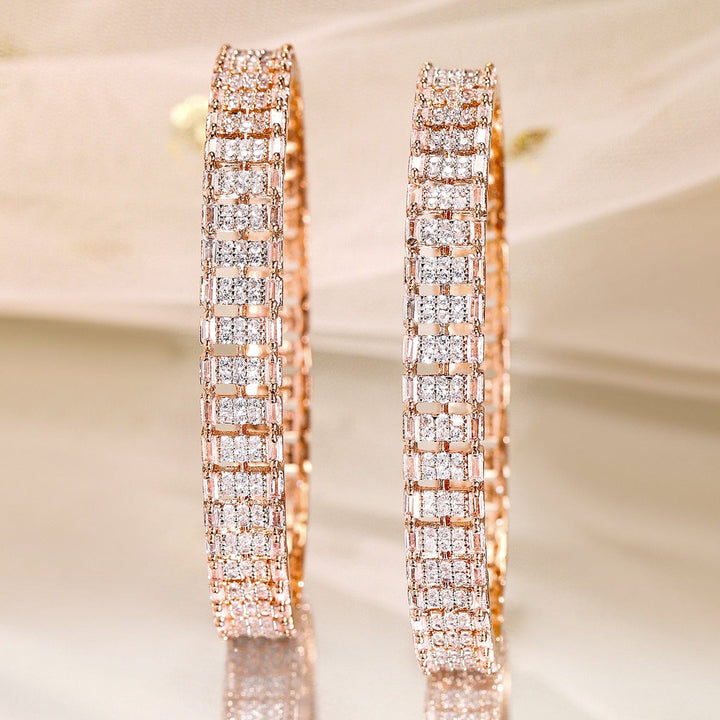 Rubans Set of 2, 22K Rose Gold-Plated Cubic Zirconia Studded Premium Bangles Bangles