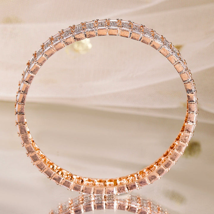 Rubans Set of 2, 22K Rose Gold-Plated Cubic Zirconia Studded Premium Bangles Bangles