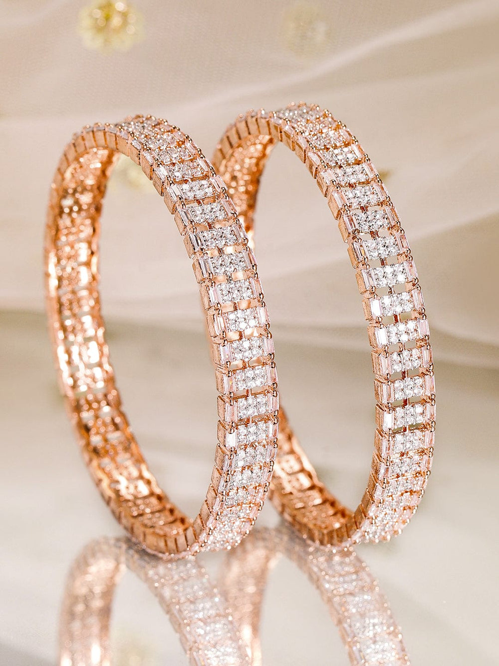 Rubans Set of 2, 22K Rose Gold-Plated Cubic Zirconia Studded Premium Bangles Bangles & Bracelet