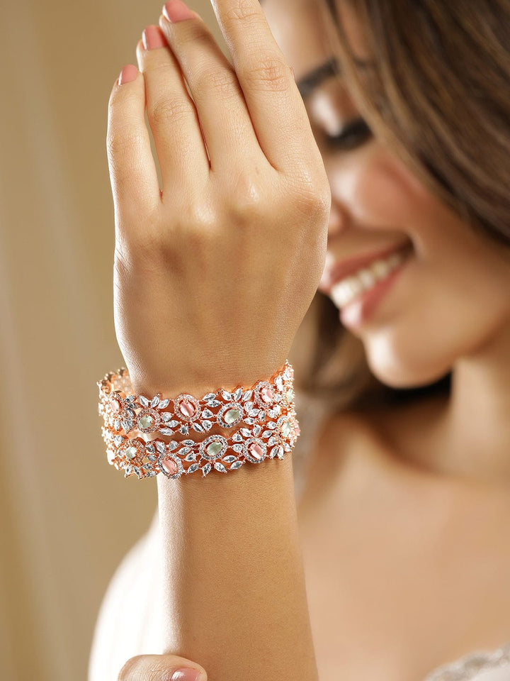 Rubans Set of 2 22K Rose Gold-Plated Pastel Pink, Blue & White CubicZirconia Studed Bangle Bangles