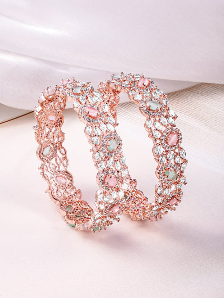 Rubans Set of 2 22K Rose Gold-Plated Pastel Pink, Blue & White CubicZirconia Studed Bangle Bangles