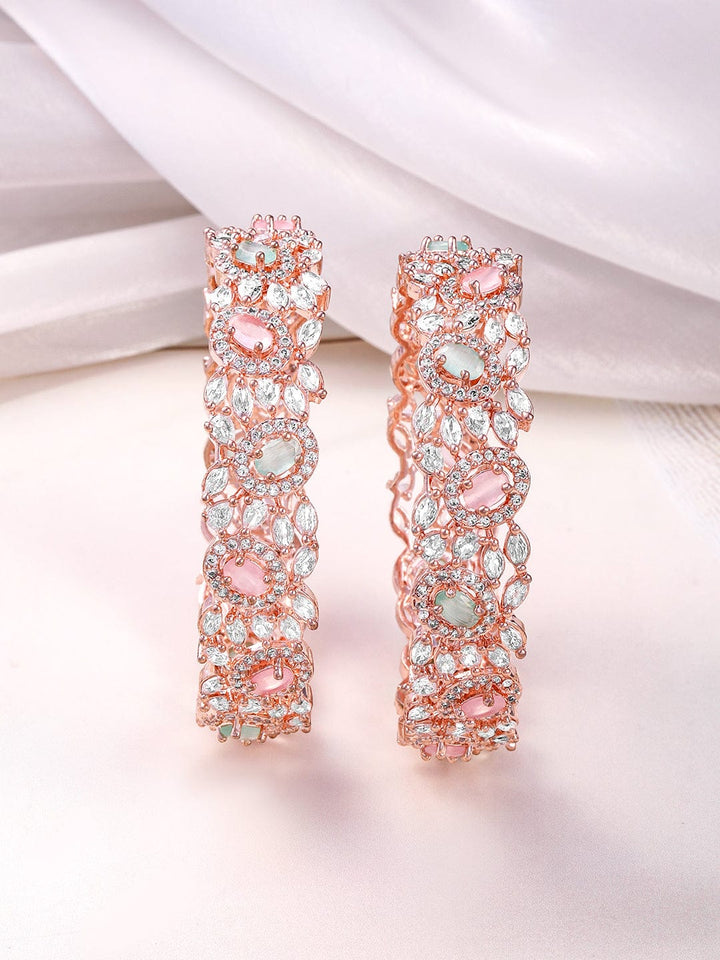 Rubans Set of 2 22K Rose Gold-Plated Pastel Pink, Blue & White CubicZirconia Studed Bangle Bangles